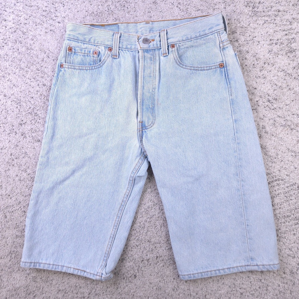 VTG Levis 501 Shorts Mens 30 28 Waist Jean Denim USA Light Blue Faded Button Fly